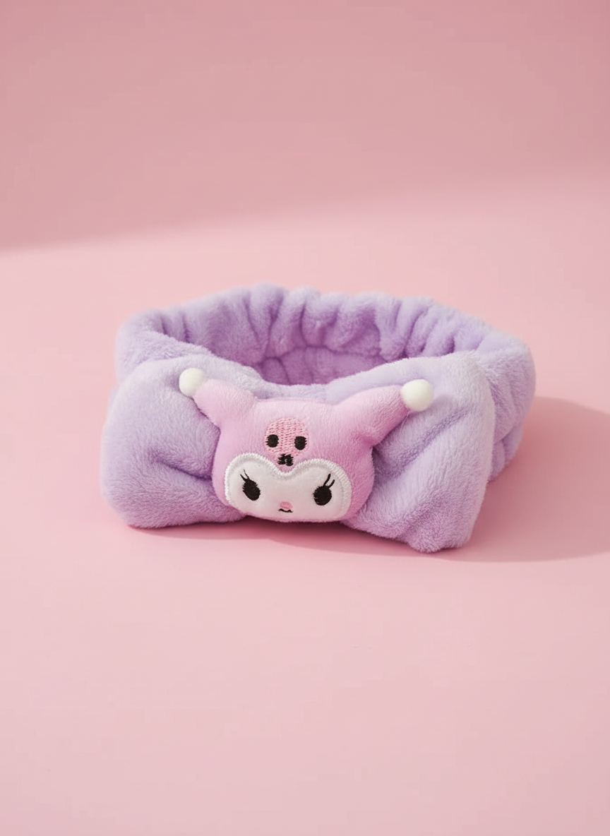Kuromi fluffy kosmetická čelenka – fialová